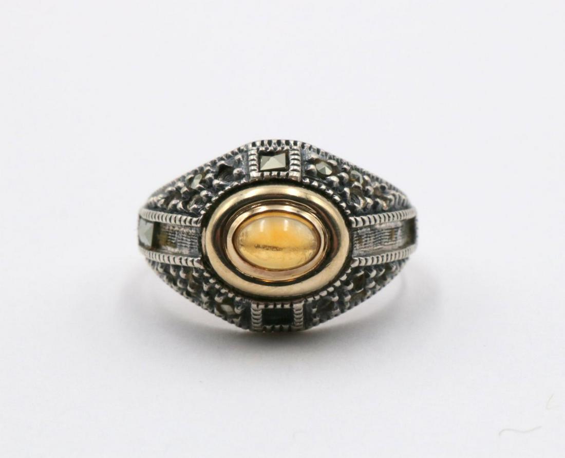 Judith Jack Cabochon Citrine & Marcasite Sterling Ring: Judith Jack Cabochon Citrine & Marcasite Sterling Silver Ring. Size - 7. Weight - 4.5 grams.