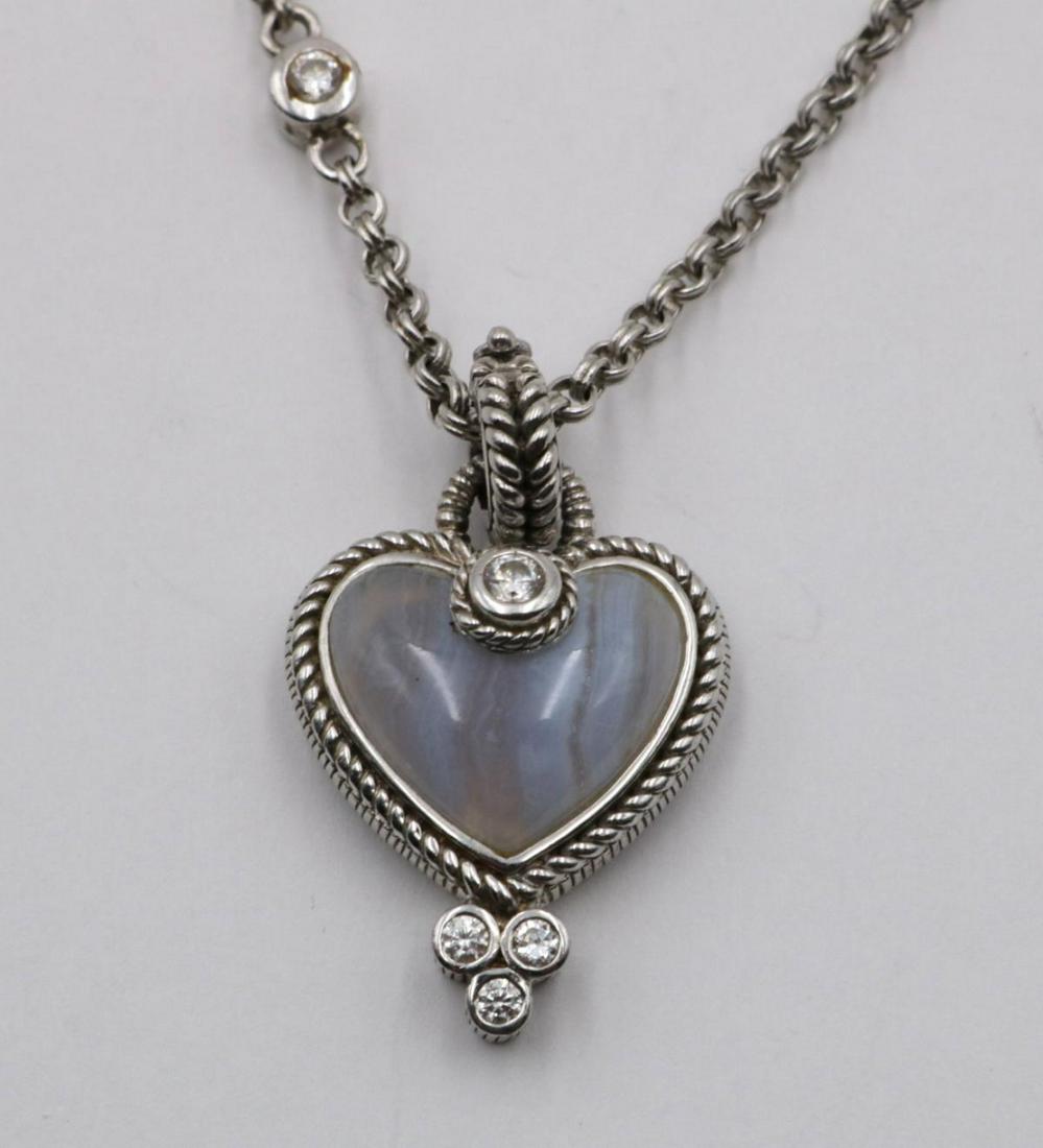 Judith Ripka Sterling & Quartz Heart Necklace: Judith Ripka Sterling Silver & Quartz Heart Necklace with CZ. Measures - 18" long. Weight - 23 grams.