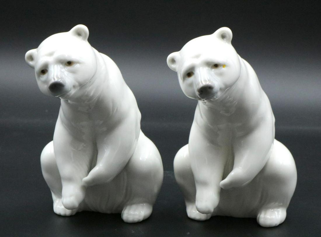 Two Lladro Porcelain Polar Bears: Two Lladro Porcelain Polar Bears. Measures - 4 3/4" high.
