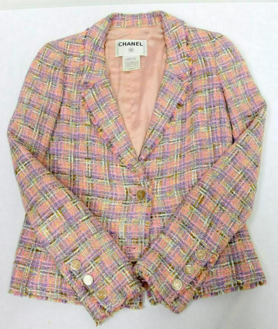 Chanel "Coco" Pink Houndstooth Tweed Jacket: Chanel "Coco" Pink Houndstooth Tweed Jacket. Size - 34.