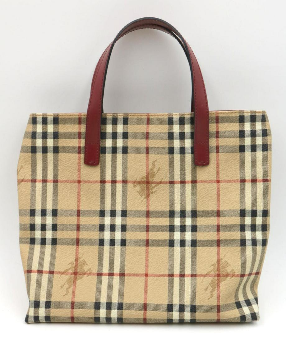 Burberry Leather Hand Bag: Burberry Leather Hand Bag. Measures - 10" high x 11 1/2" wide.