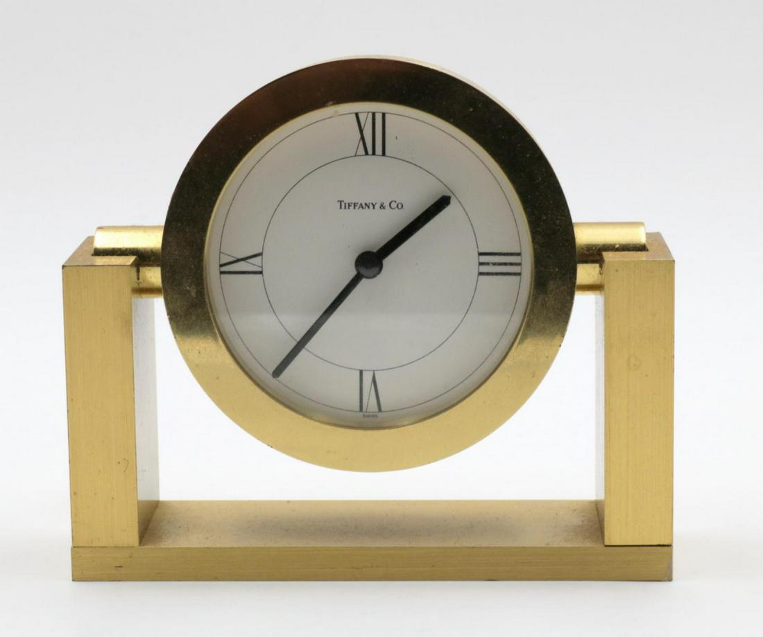 Vintage Tiffany & Co. Brass Desk Clock: Vintage Tiffany & Co. Brass Desk Clock. Measures - 4 3/4" high x 5 1/4" wide.