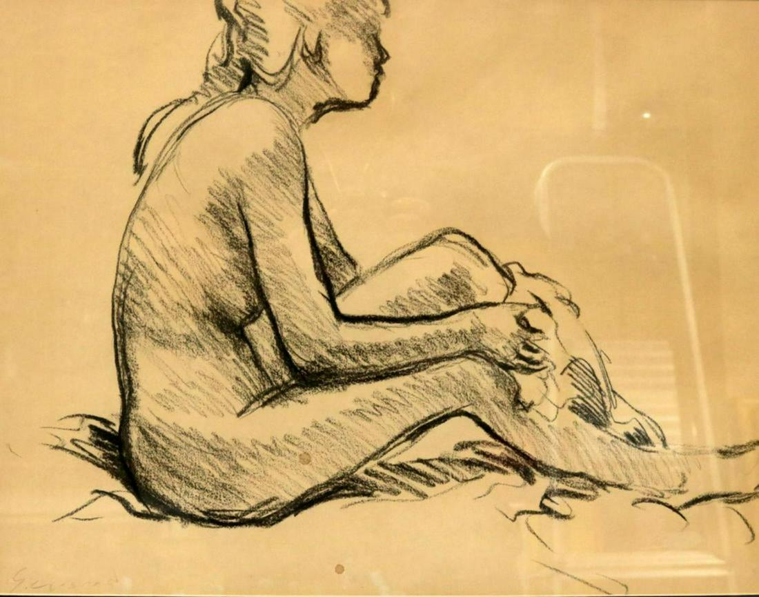 Andre Gisson (American 1921-2003) Original Pencil: Andre Gisson (American 1921-2003) Original Pencil Etching. Depicting a seated nude woman.. Measures - 16" high x 20 3/4" wide, + 3" matte and frame. Signed lower left. Andre Gisson, was born in New Yo