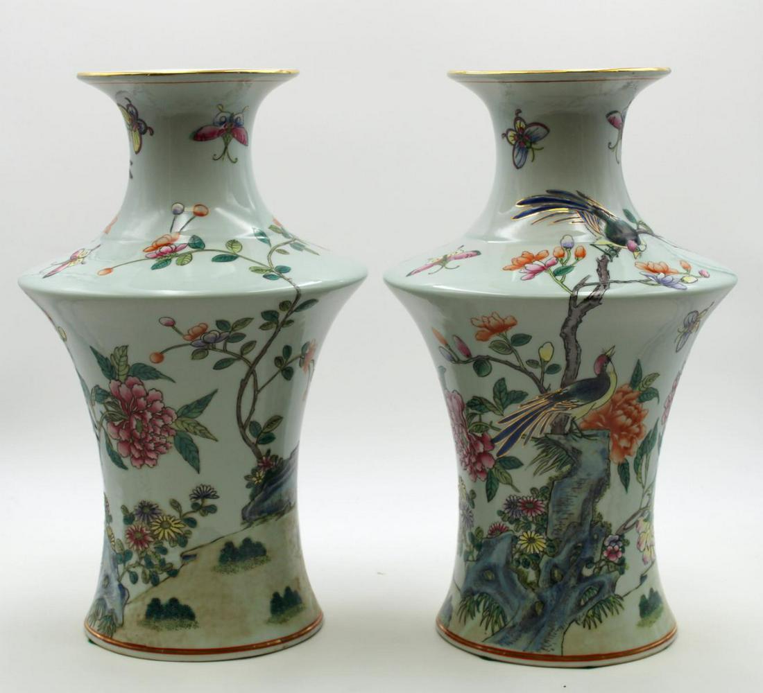 Pair of Chinese Hand Painted Porcelain Vases: Pair of Chinese Hand Painted Porcelain Vases. Measures - 16 1/2" high x 10 1/4" diameter.
