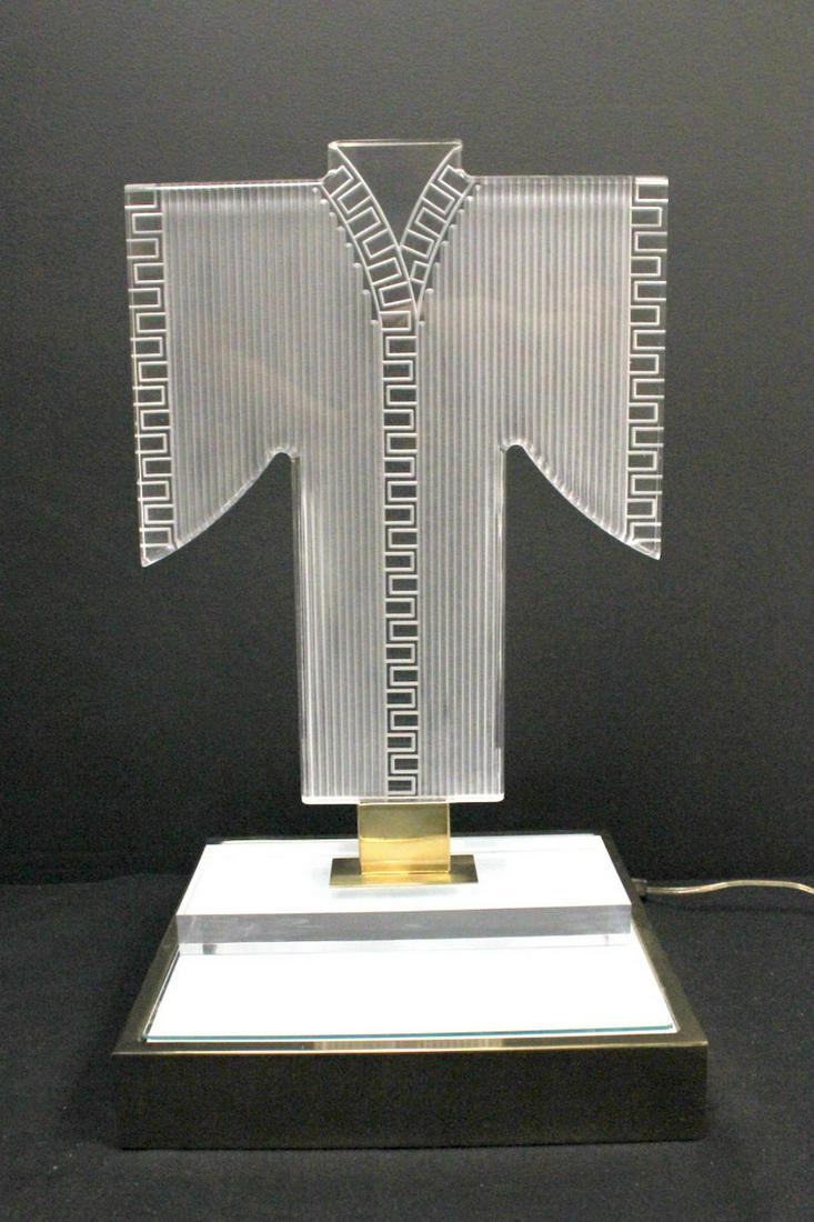 Vintage Lighting Mategra Inc. Lucite Sculpture Lamp: Vintage Lighting Mategra Inc. Lucite & Brass Sculpture Lamp. Measures - 23 1/2" high x 13" square.