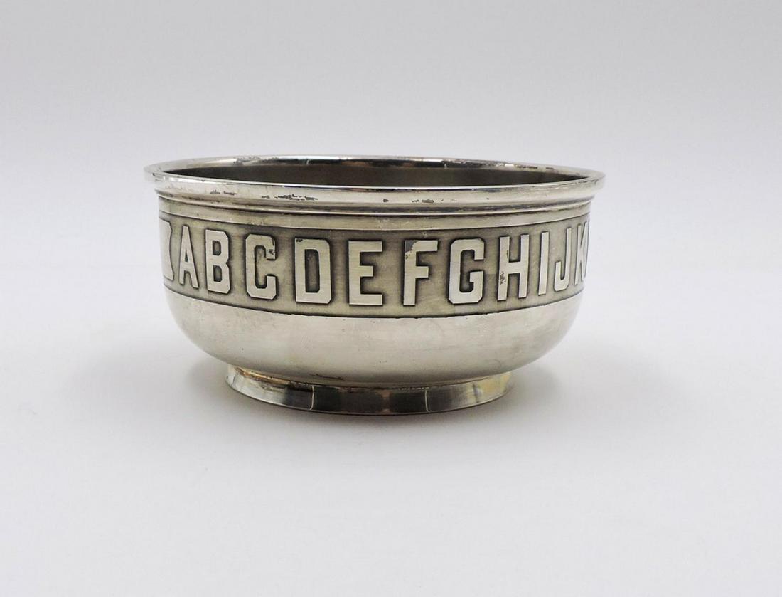 "ABC's" Sterling Silver Bowl: "ABC's" Sterling Silver Bowl. Measures - 2 1/2" high x 5" diameter. Weight - 6.05 troy oz.