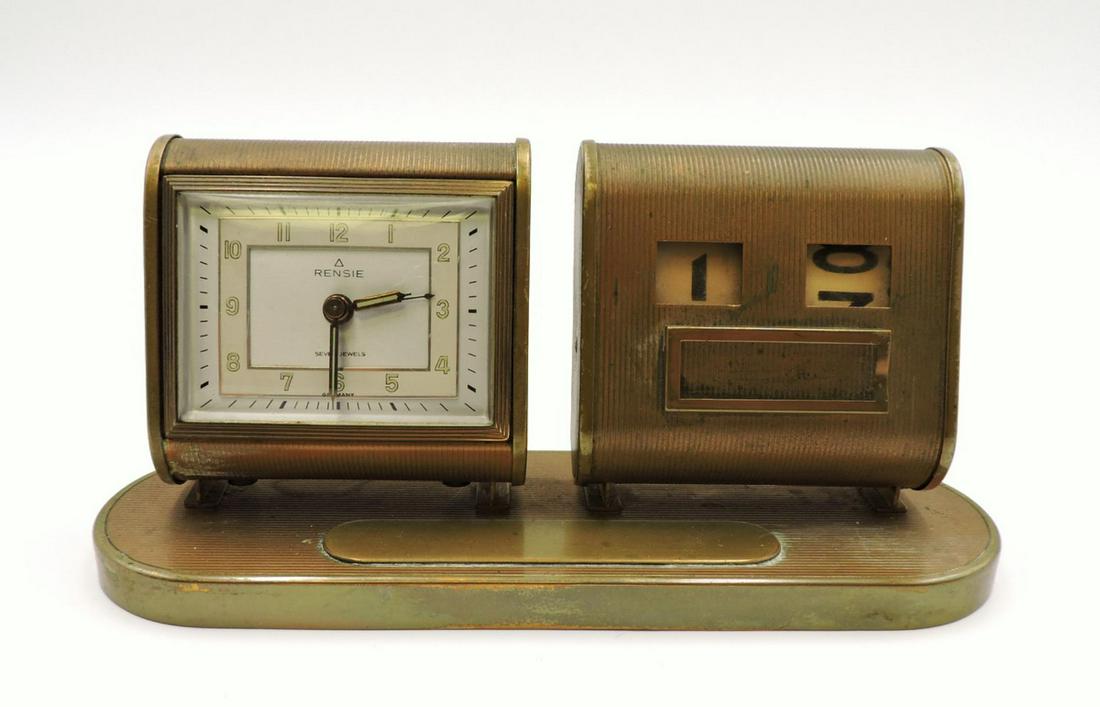 Vintage Rensie 7 Jewel Desk Clock: Vintage Rensie 7 Jewel Desk Clock. Measures - 3 1/2" high x 7" long.