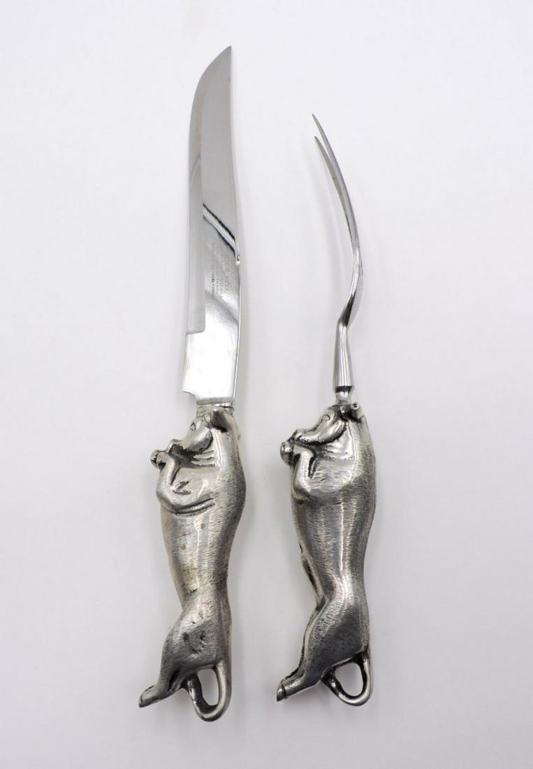 Vintage Bruce Fox Meat Carving Set: Vintage Bruce Fox Meat Carving Set. Measures - 11 1/4" - 14" long.