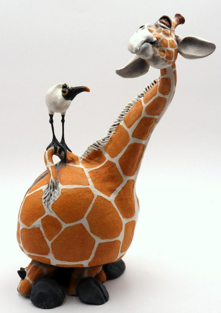 Todd Warner (American, b. 1945) Giraffe Sculpture: Todd Warner (American, b. 1945) Ceramic Giraffe Whimsical Sculpture. Numbered #33/150. Measures - 17 3/4" high x 13" wide.