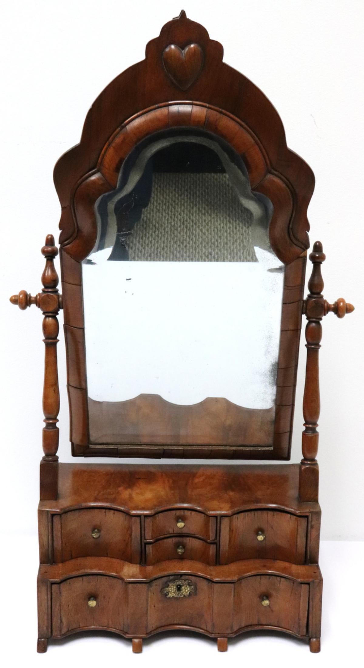 Antique Wooden Vanity Mirror with Drawers: Antique Wooden Vanity Mirror with Drawers. Measures - 31" high x 14 1/2" wide.