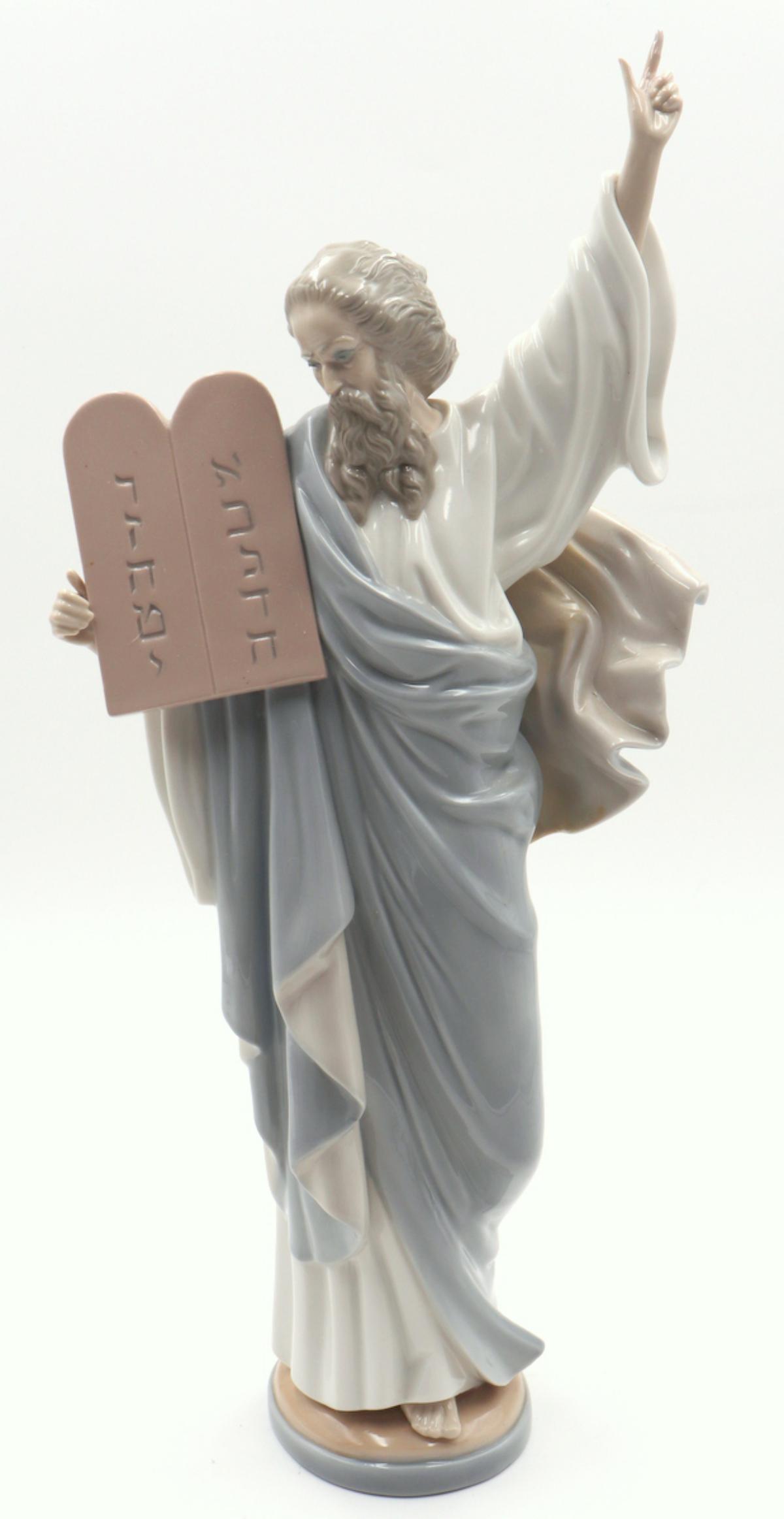 Lladro "The Ten Commandments" #5170 Porcelain Figure: Lladro "The Ten Commandments" #5170 Porcelain Figure. Depicting Moses. Measures - 16" high x 7 1/2" wide.