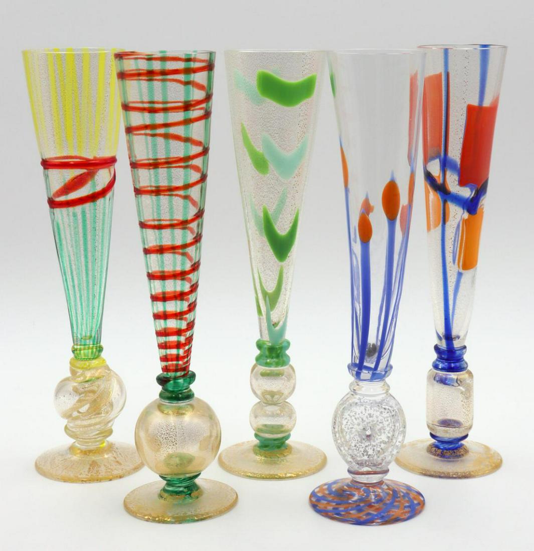 5 Pc. Signed Blown Glass Wine Glasses: 5 Pc. Signed Blown Glass Wine Glasses. Signed "Carl Martin" all dated. Measures - 11" high x 3" diameter.