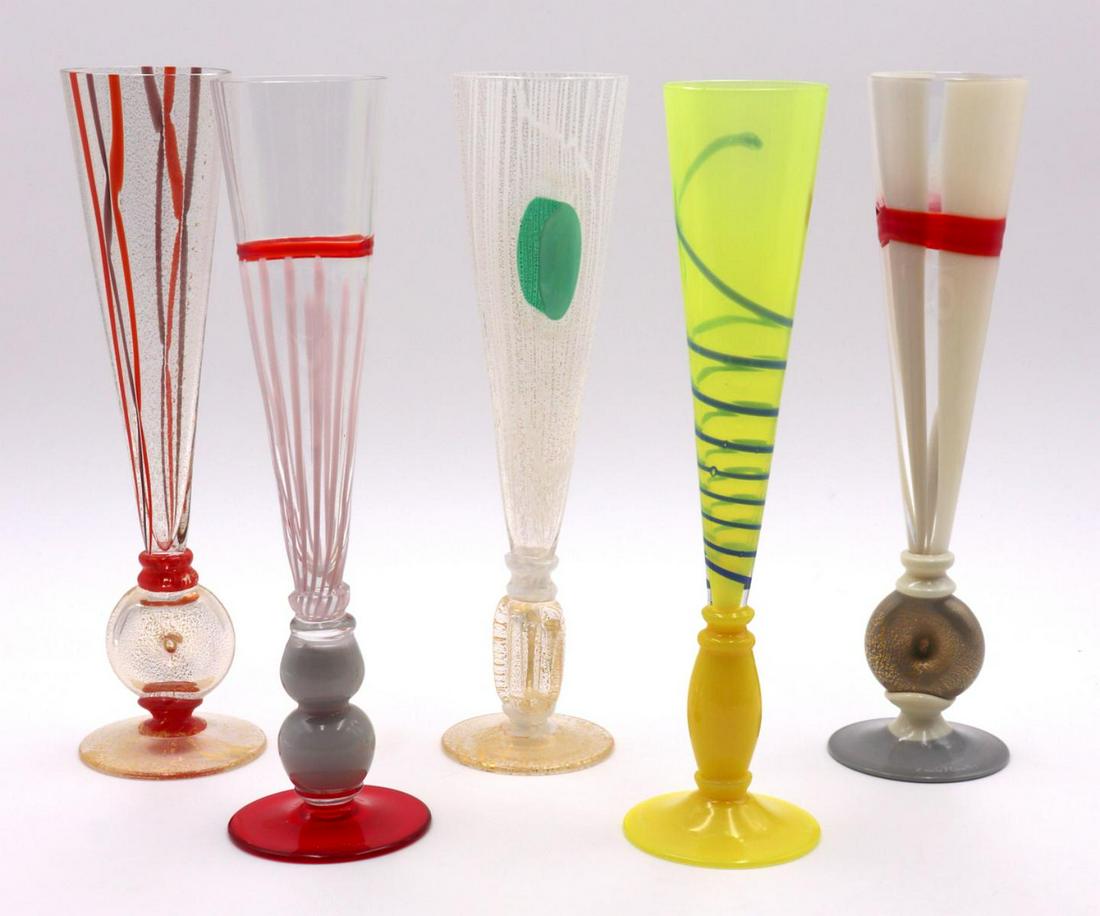 5 Pc. Signed Blown Glass Wine Glasses: 5 Pc. Signed Blown Glass Wine Glasses. Signed "Carl Martin" all dated. Measures - 11" high x 3" diameter.