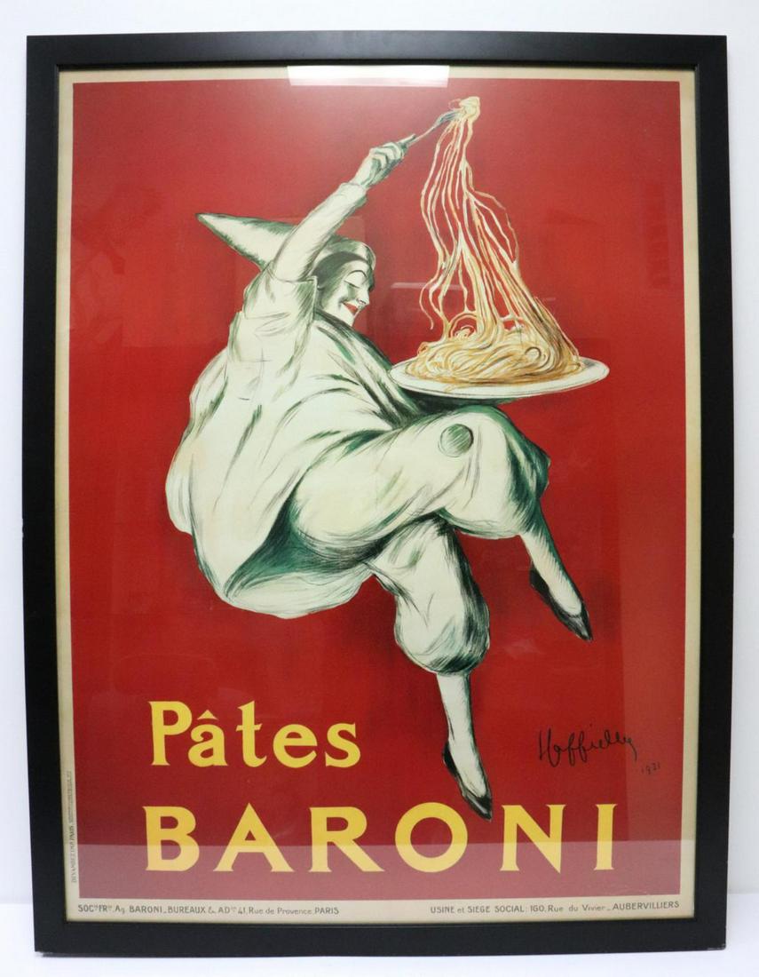 French "Pates Baroni" Pasta Poster: French "Pates Baroni" Pasta Poster. Measures - 53 1/4" high x 40 1/2" wide with frame.