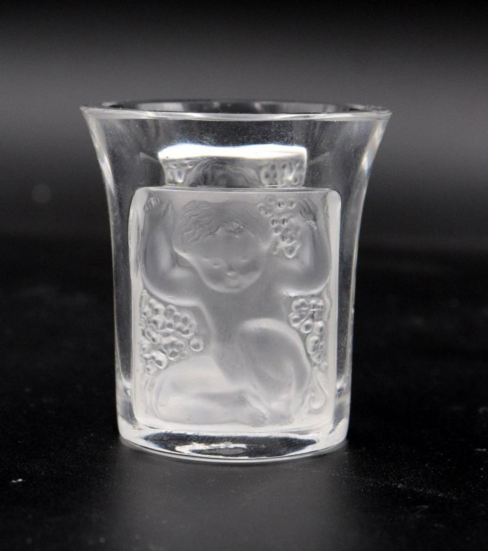 Lalique "Enfants" Crystal Liquor Shot Glass: Lalique France "Enfants" Crystal Liquor Shot Glass. Measures - 1 3/4" high. Retail - $165.