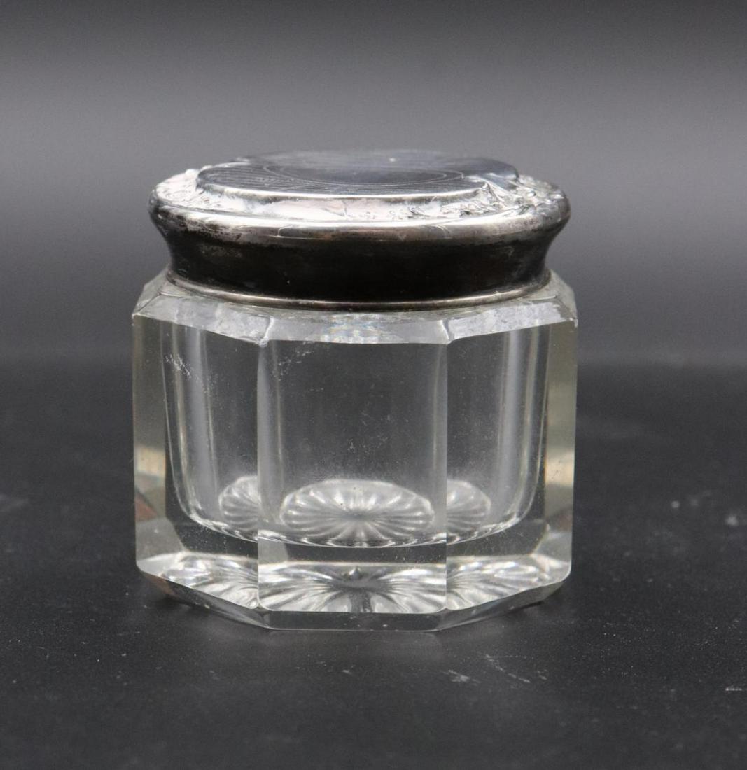 Antique Sterling & Crystal Pill Box: Antique Sterling Silver & Crystal Pill Box. Measures - 1 3/4" high.