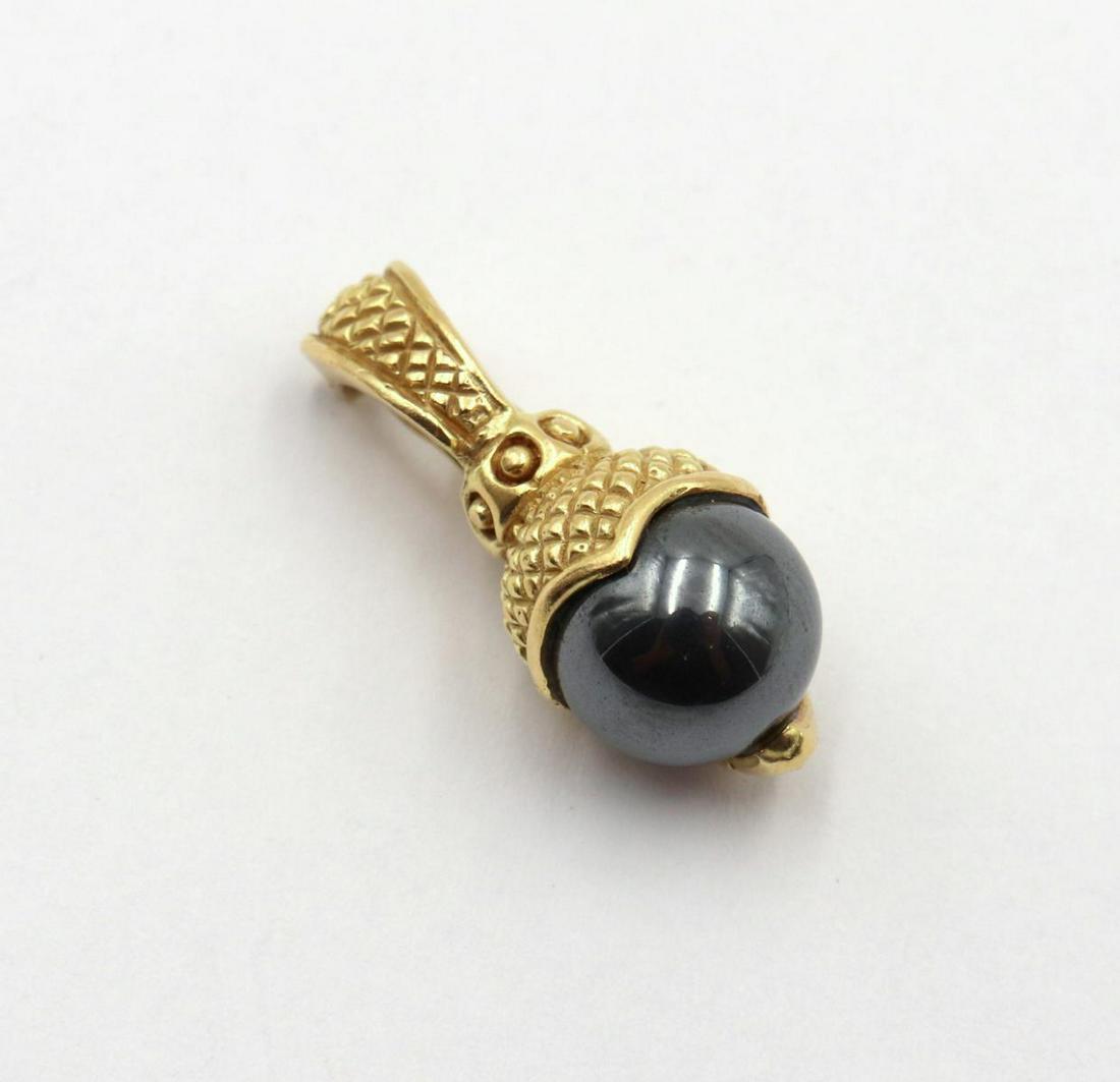 18Kt Acorn Tahitian Pearl Enhancer: 18Kt Yellow Gold Acorn Tahitian Pearl Enhancer Pendant. Measures approx. - 1" long. Weight - 4.4 dwt.