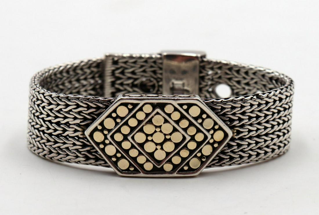 John Hardy 18Kt & Sterling Bracelet: John Hardy 18Kt Yellow Gold & Sterling Silver Bracelet. Measures approx. - 7 1/2" long. Weight - 51.5 grams.