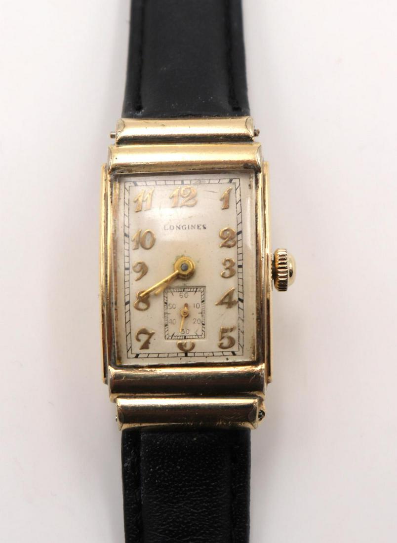 Art Deco Longines Gold Filled Tank Watch: Art Deco Longines Gold Filled Tank Watch. In working condition. 17 jewels. Measures approx. - 9" long.
