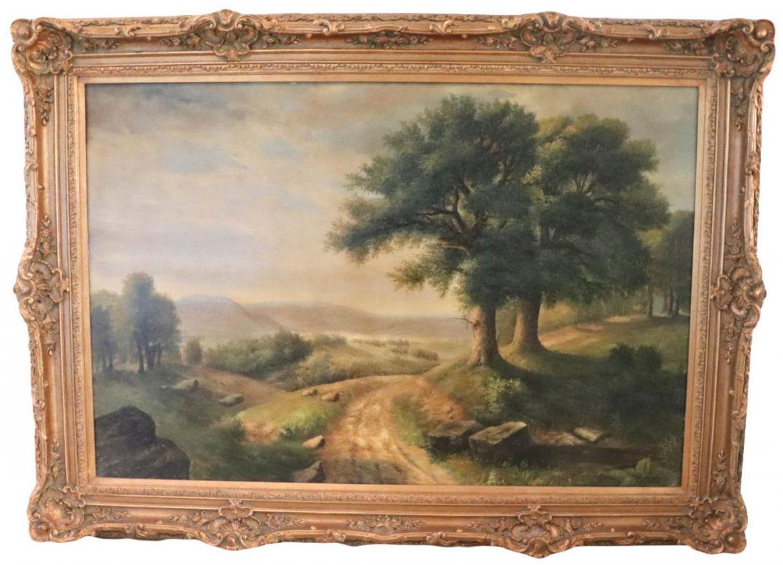 Darwin William Duncan "Country Road" Oil on Canvas: "Large Darwin William Duncan (American 1905-2002) ""Country Road"" Oil Painting on Canvas. Measures approx. - 71 1/4"" wide x 47 1/2"" high, total with frame - 87"" wide x 63"" high. Darwin Duncan, a
