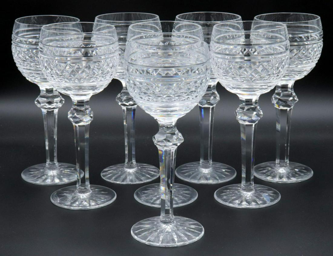 8 Waterford "Castletown" Crystal Hock Wine Glasses: 8 Pc. Waterford "Castletown" Crystal Hock Wine Glasses. Measures approx. - 7 1/2" high. Two glasses have small chips in lip.