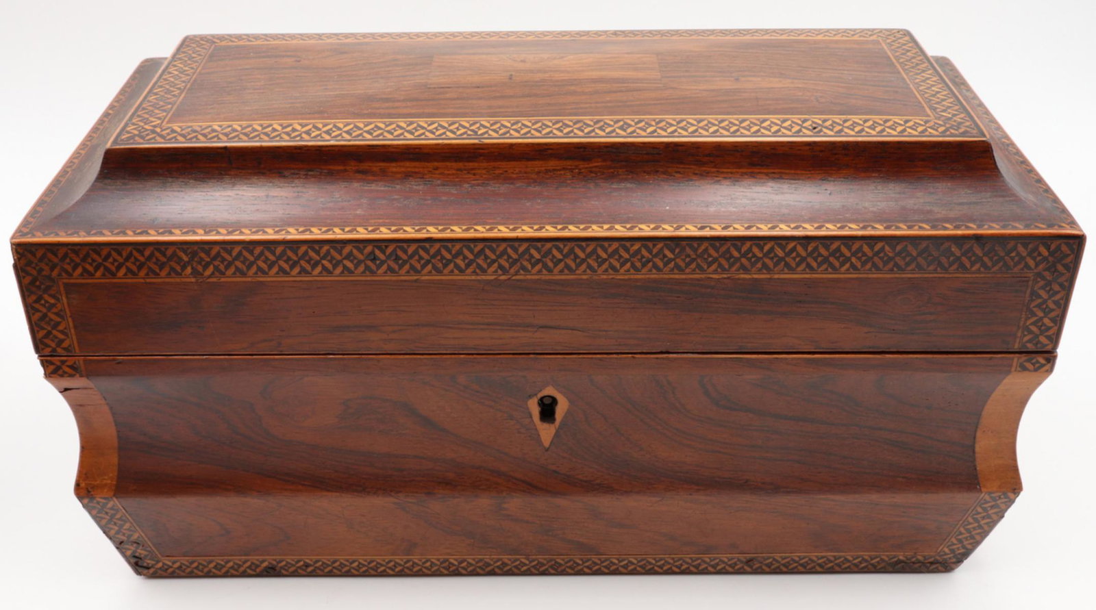19th C. Inlaid Wooden Box: Antique 19th Century Inlaid Wooden Box. Measures approx. - 7 1/4" high x 13" long x 6 1/4" deep.