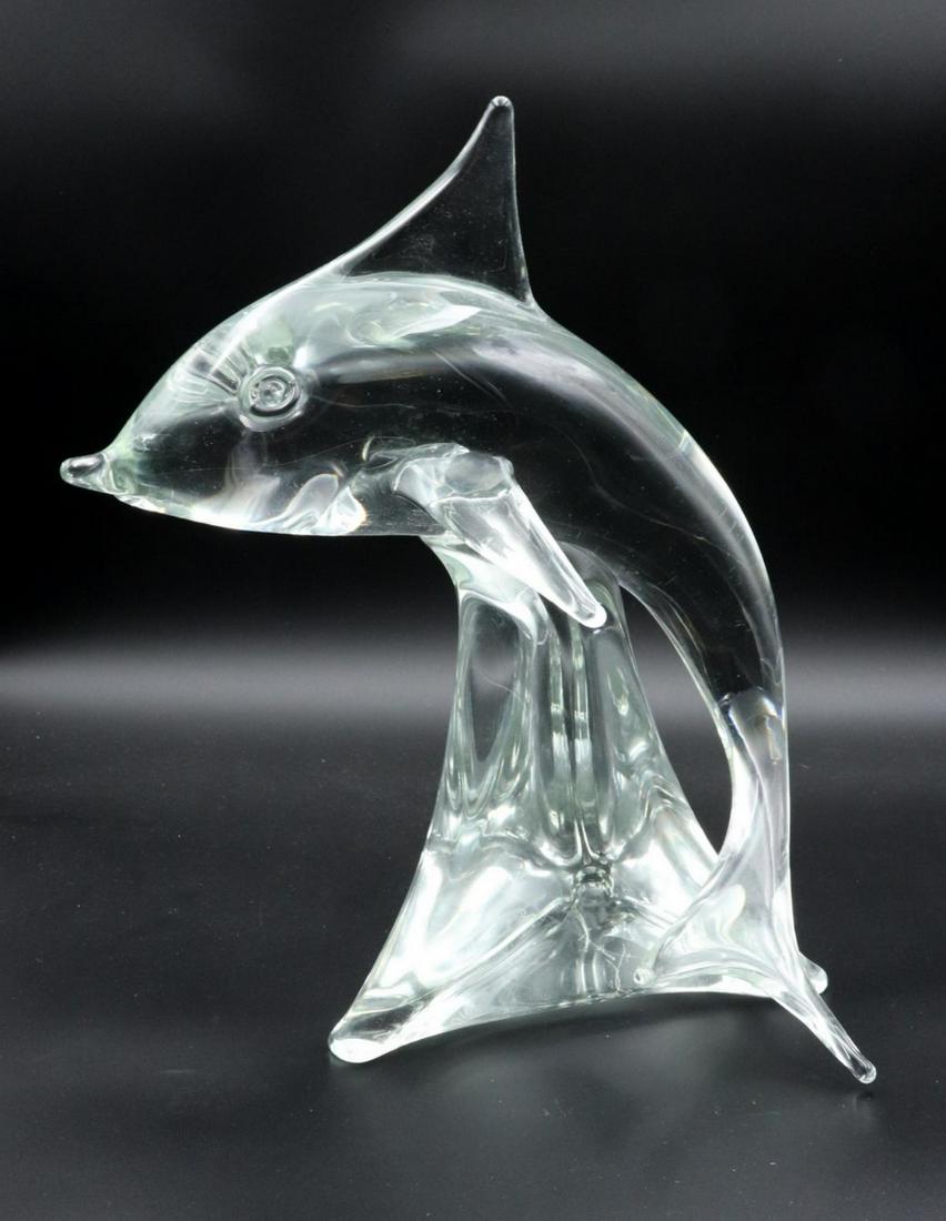 Licio Zanetti Italian Murano Glass Dolphin Sculpture: Licio Zanetti Italian Murano Glass Dolphin Sculpture. Measures approx. - 12" high x 9 1/2" wide.