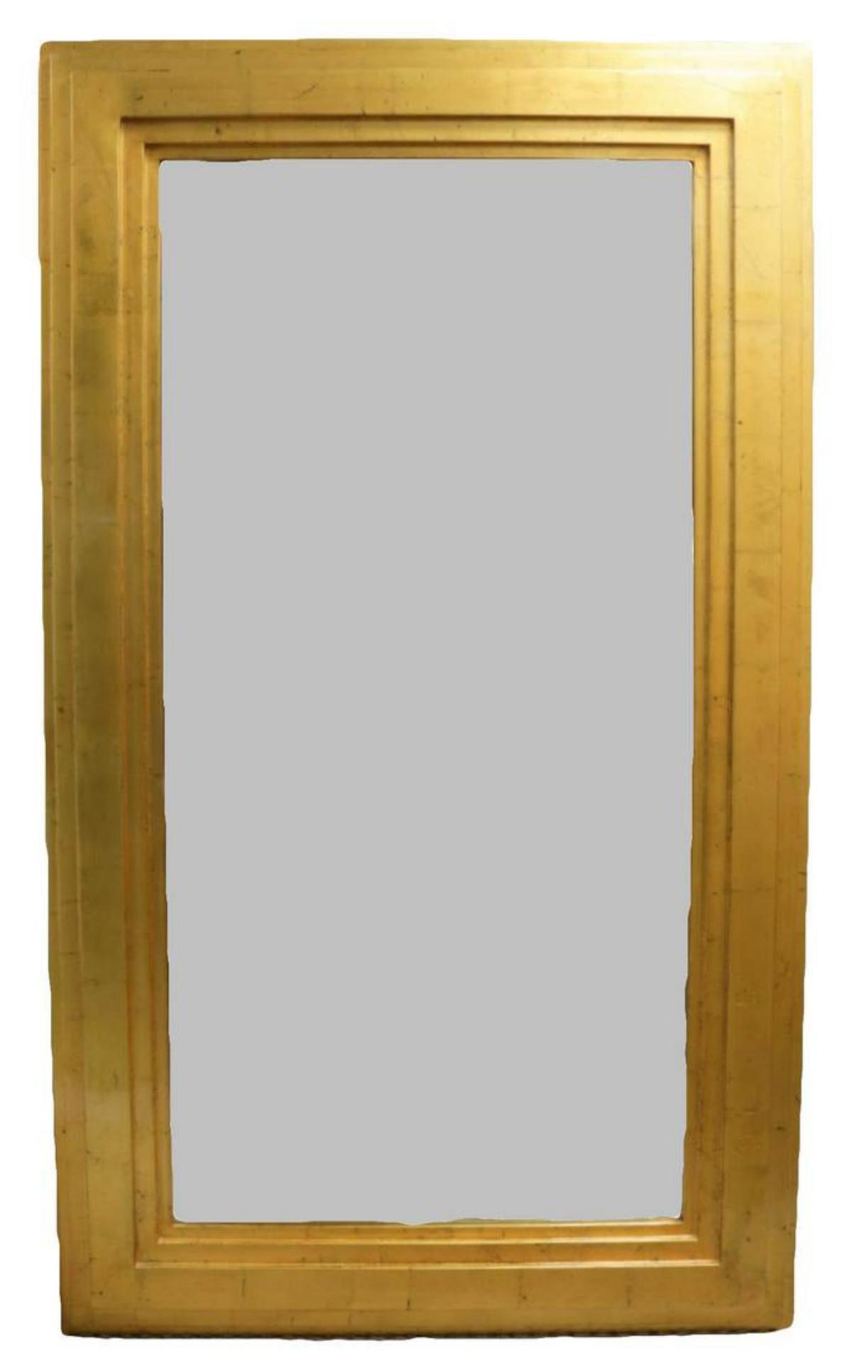 Large Modernist Jimeco Gold Wall Mirror: Modernist Enrique Garcel, Jimeco Gold Wall Mirror. Made in Colombia, in manner of Karl Springer. Beveled mirror. Measures - 72" high x 42" wide.