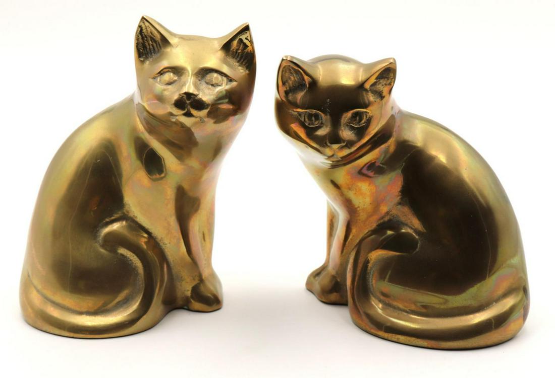 Pair of Contemporary Brass Cat Sculptures: Pair of Contemporary Brass Cat Sculptures. Measures approx. - 7 3/4" high.