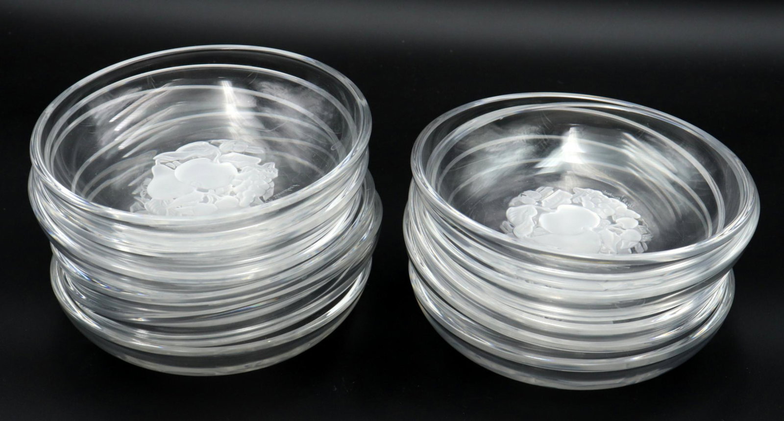 11 Pc. Val St. Lambert Crystal Dishes: 11 Pc. Val St. Lambert Crystal Dishes. Measures approx. - 6" diameter.