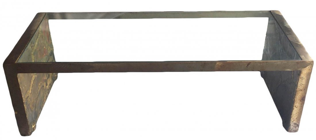 Silas Seandel (American, b.1937) Mixed Metal Table: Mid-Century Silas Seandel (American, b.1937) Mixed Metal Table. Measures approx. - 17 1/2" high x 54 1/4" long x 22" deep. This table has wheels.