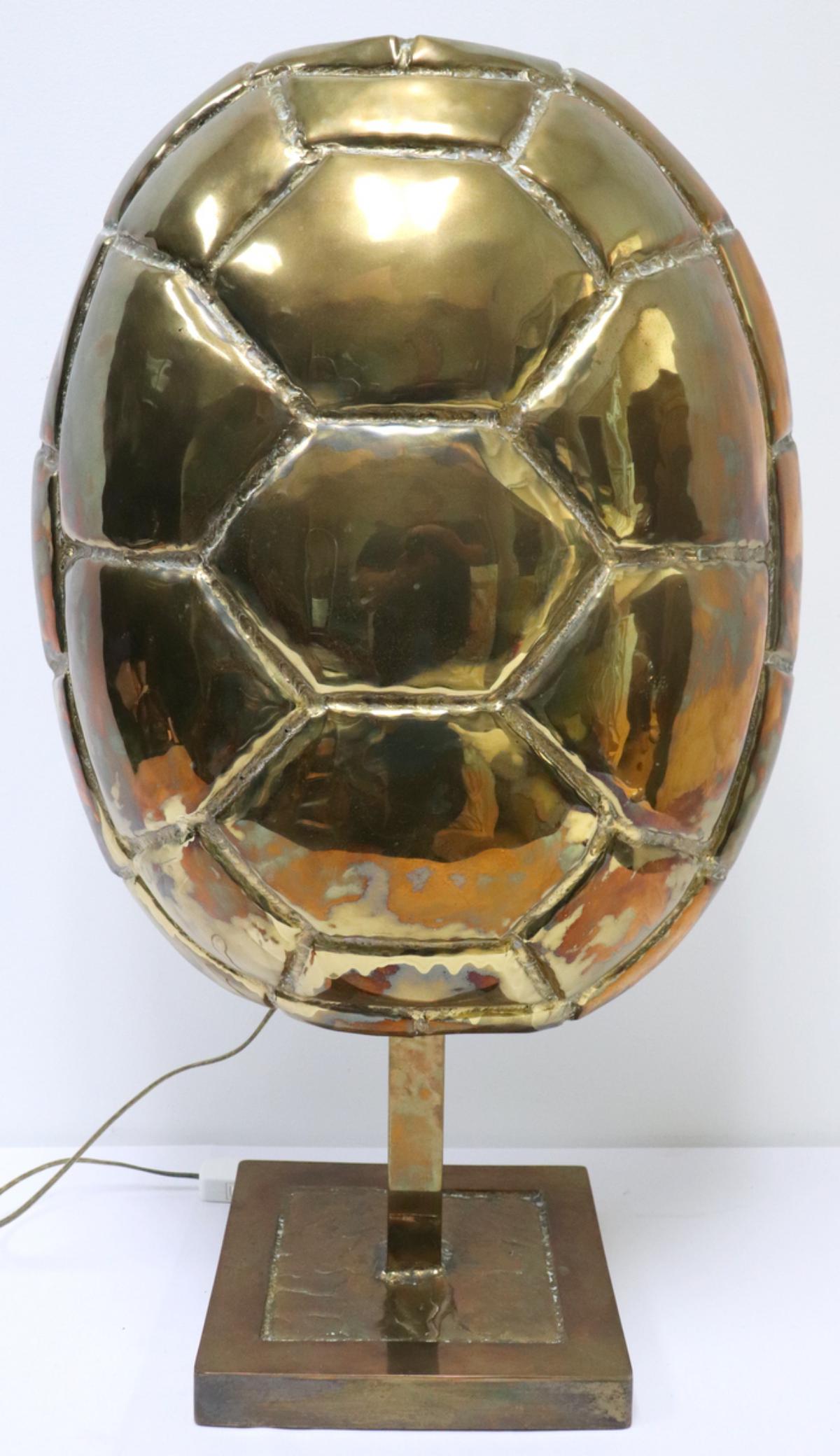 Alain Chervet (French, b.1944) Turtle Shell Brass Lamp: Vintage Alain Chervet (French, b.1944) Turtle Shell Brass Table Lamp. Measures approx. - 30 1/2" high x 18 3/4" wide x 10" deep. Signed "Chervet", dated 1979.