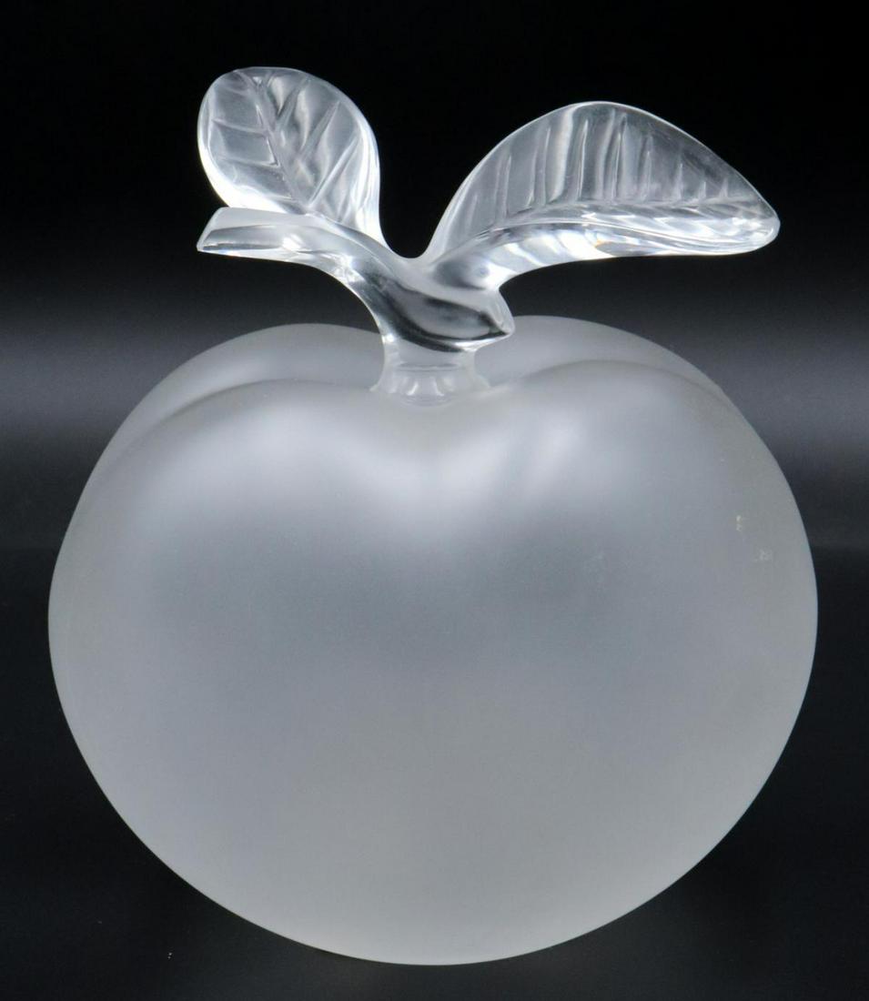 Lalique "Apple" Crystal Perfume Bottle: Lalique France "Apple" Crystal Perfume Bottle. Measures - 5 3/4" high x 4 3/4" wide.