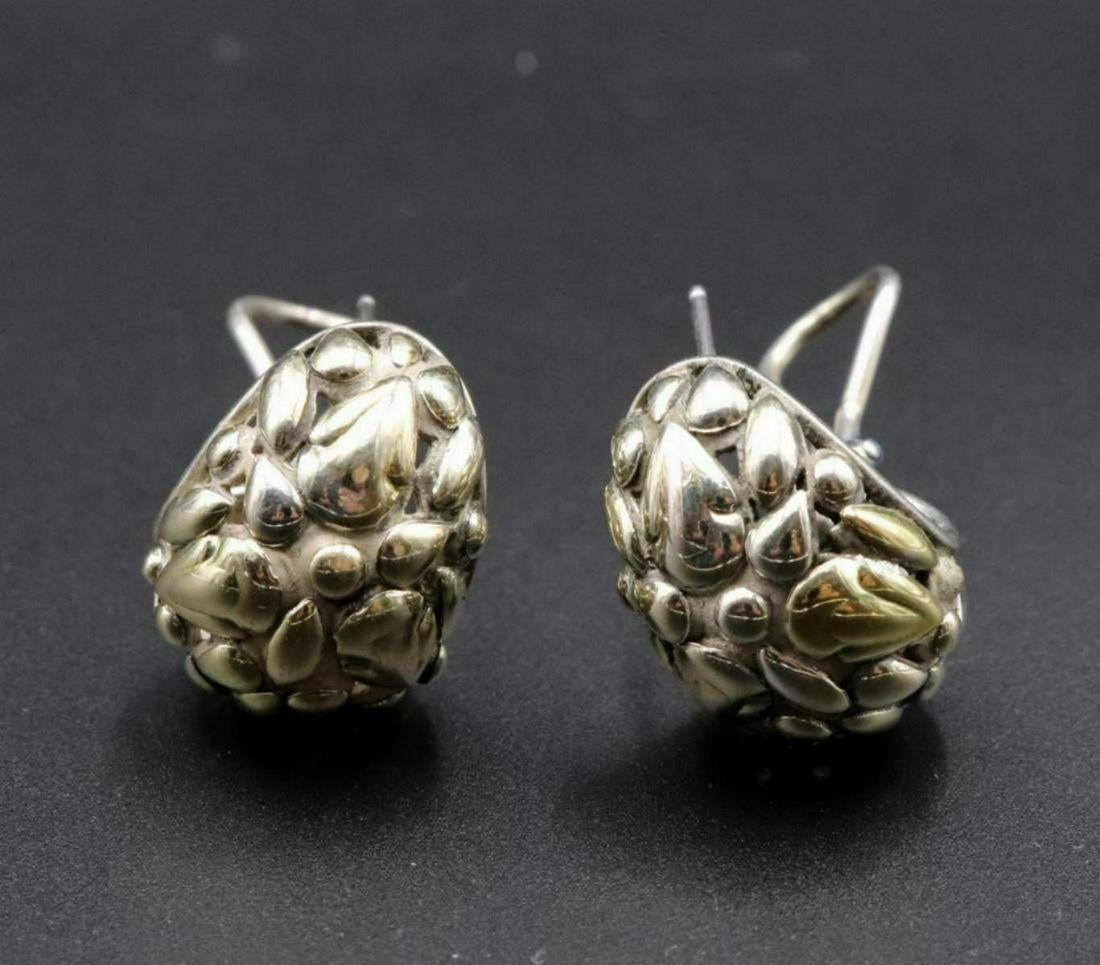 John Hardy 18Kt & Sterling Earrings: John Hardy 18Kt Yellow Gold & Sterling Silver Earrings. Weight - 15.9 grams.