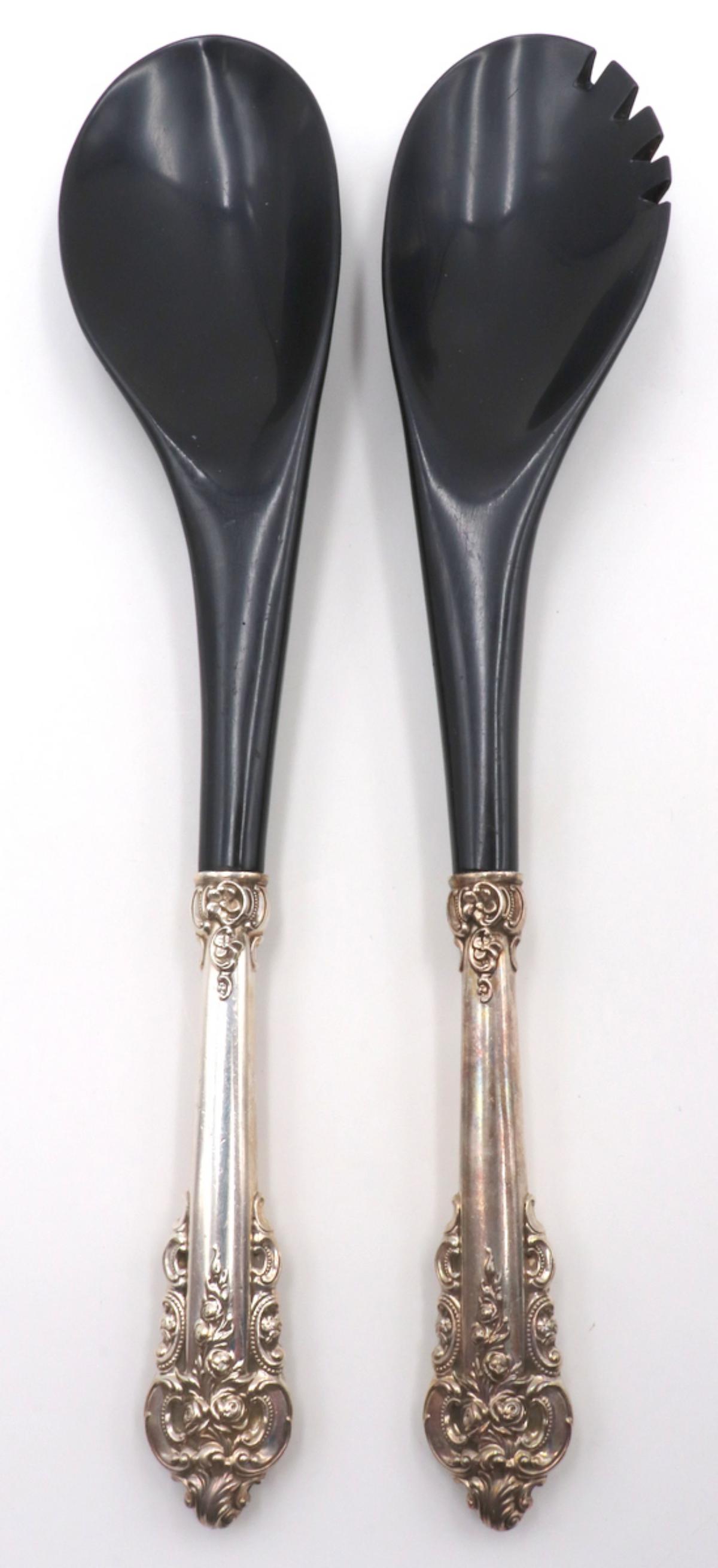 Wallace "Grande Baroque" Sterling Salad Set: Wallace "Grande Baroque" Sterling Silver Salad Set. Measures approx. - 12 3/8" long. First produced in 1941, the design of Wallace Grande Baroque silverware was created by William S. Warren to celebra
