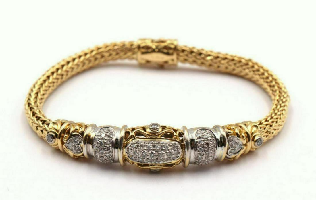 John Hardy 18Kt Two-Tone Flexible Diamond Bracelet: John Hardy 18Kt Two-Tone (Yellow Gold & White Gold) Flexible Diamond Bracelet. Measures approx. - 6 3/4" long. Weight - 17.7 dwt.