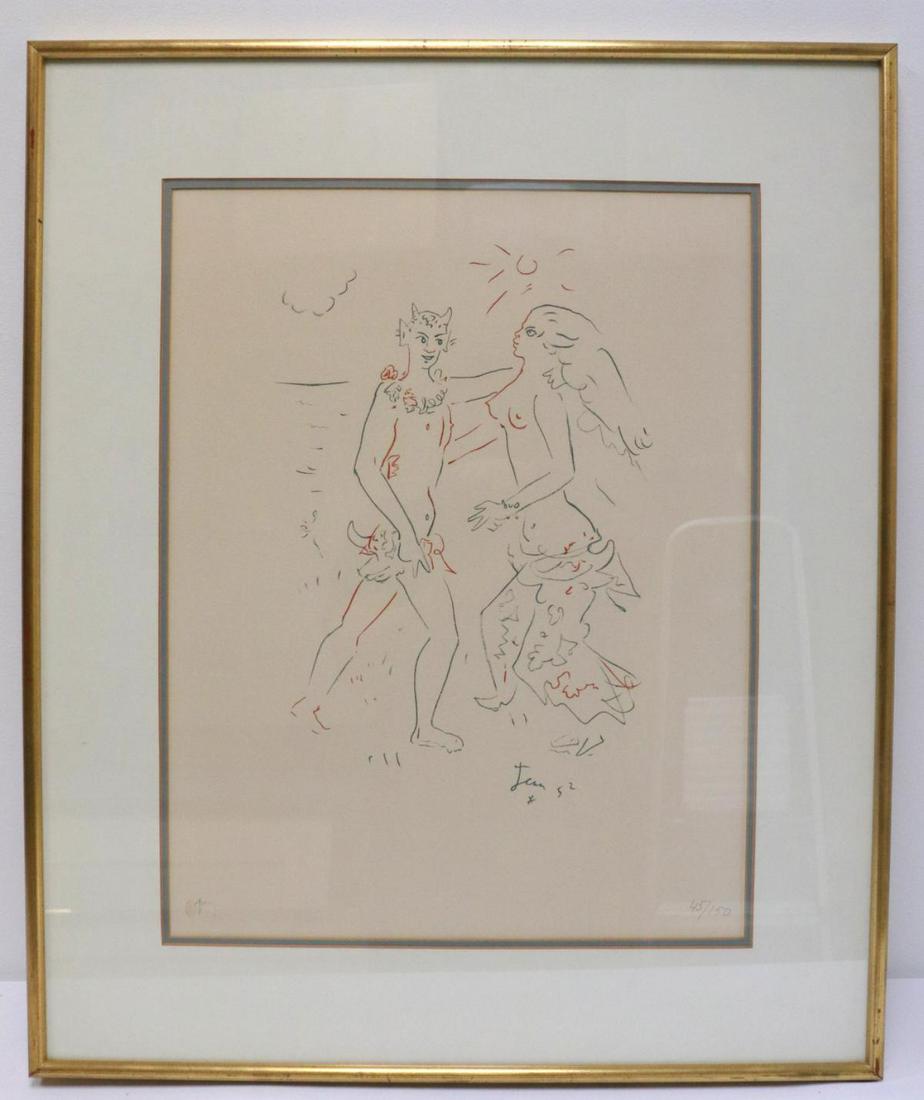 Jean Cocteau "Satyr & Nymph" Numbered Etching: Jean Cocteau (French 1889-1963) "Satyr & Nymph" Numbered Etching. Numbered - #45/150. Measures approx. - 22" high x 17" wide, total with frame - 31" high x 25 1/2" wide.