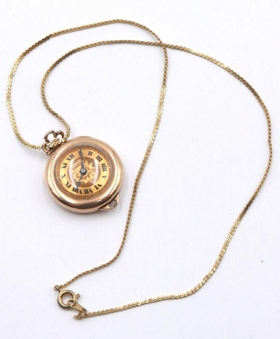 Vintage Gruen Gold Filled Pendant Watch: Vintage Gruen Gold Filled Pendant Watch. With a gold filled 16" chain. 15 jewels, 3 position adjusted, 25 year gold filled case.