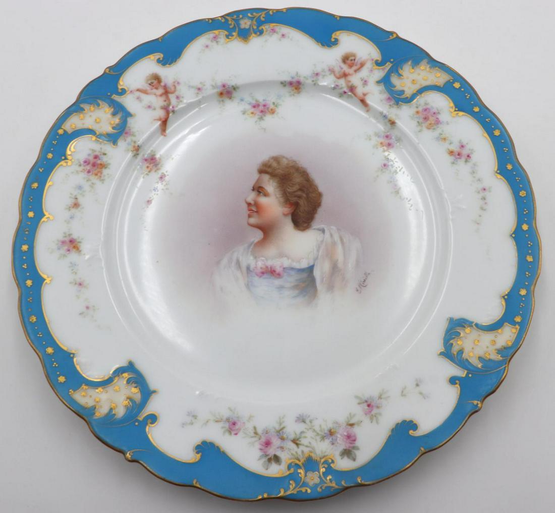 Antique Sevres Hand Painted Porcelain Plate: Antique Sevres France Hand Painted Porcelain Plate. G. Ahrenfeldt Limoges. Measures approx. - 9 5/8" diameter.