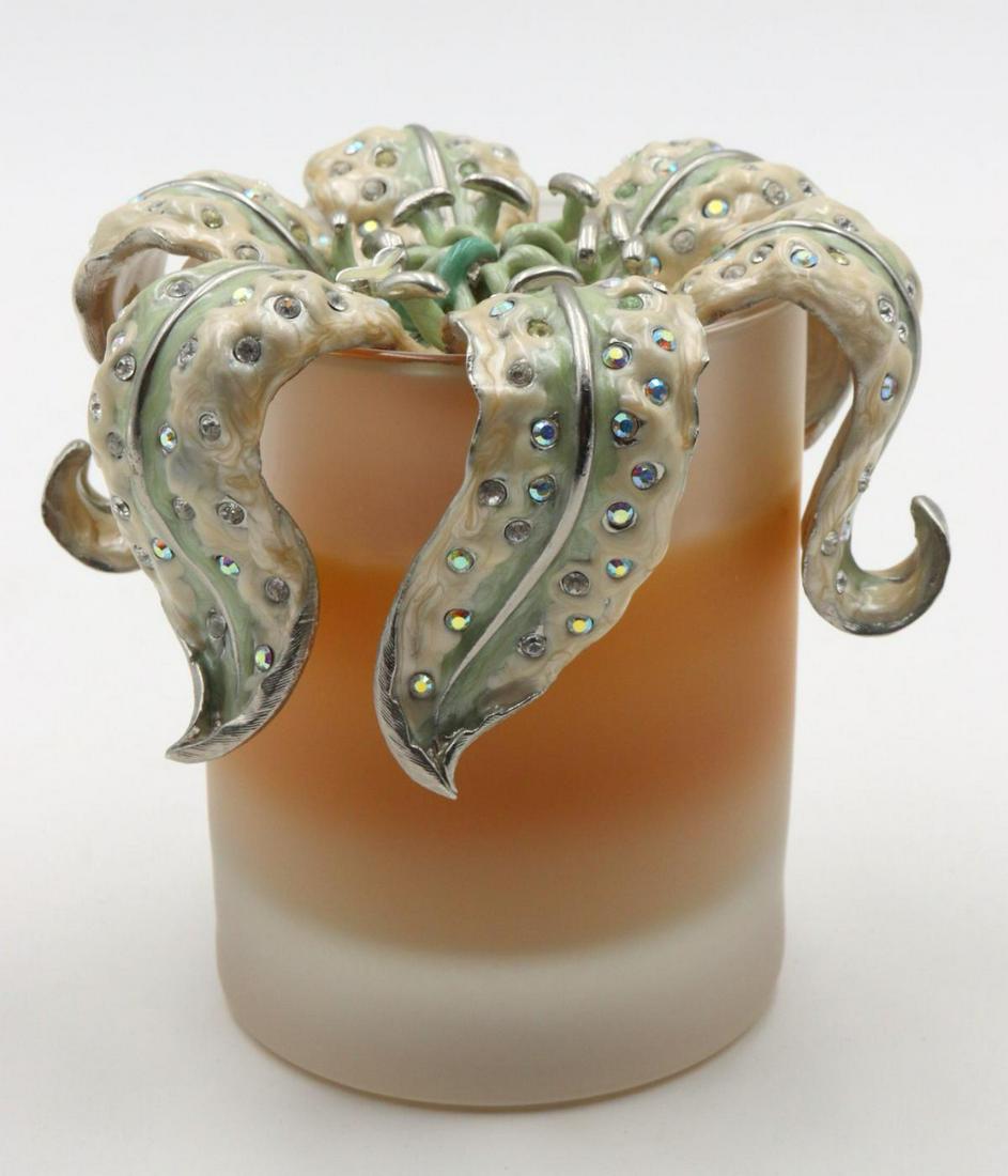 Jay Strongwater Swarovski Crystal Candle: Jay Strongwater Swarovski Crystal Candle. Measures approx. - 4" high x 4 1/4" wide.