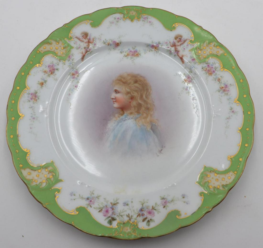 Antique Sevres Hand Painted Porcelain Plate: Antique Sevres France Hand Painted Porcelain Plate. G. Ahrenfeldt Limoges. Measures approx. - 9 5/8" diameter.