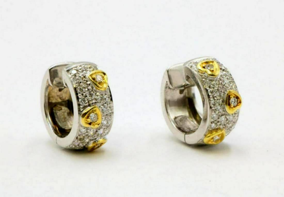 Chimento 18Kt Two-Tone Diamond Huggie Earrings: Chimento 18Kt Two-Tone (Yellow Gold & White Gold) Diamond Huggie Heart Earrings. Weight - 7.3 dwt.