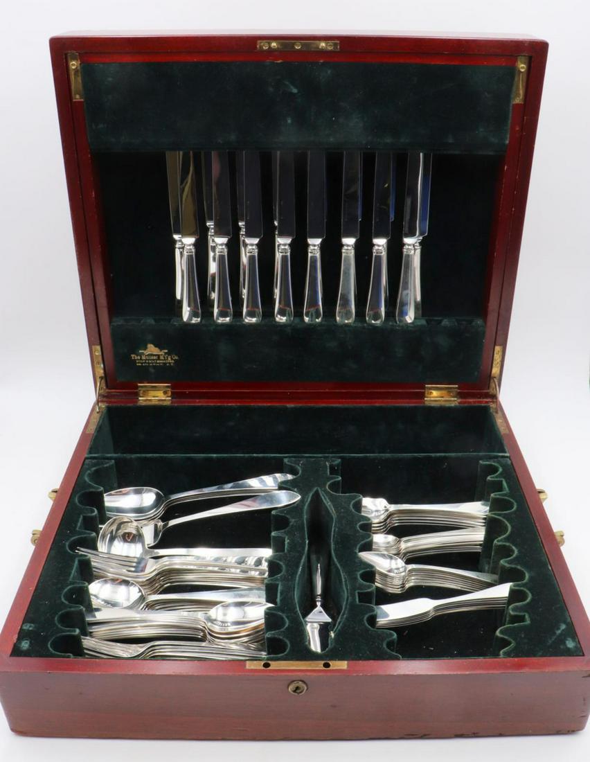 84 Tiffany & Co. "Faneuil" Sterling Flatware Set: 84 Pc. Tiffany & Co. "Faneuil" Sterling Silver Flatware Set. Service for 8, this set contains 8 dinner forks, 8 luncheon forks, 8 salad forks, 8 cream soup spoons, 8 oval soup spoons, 16 tea spoons, 7