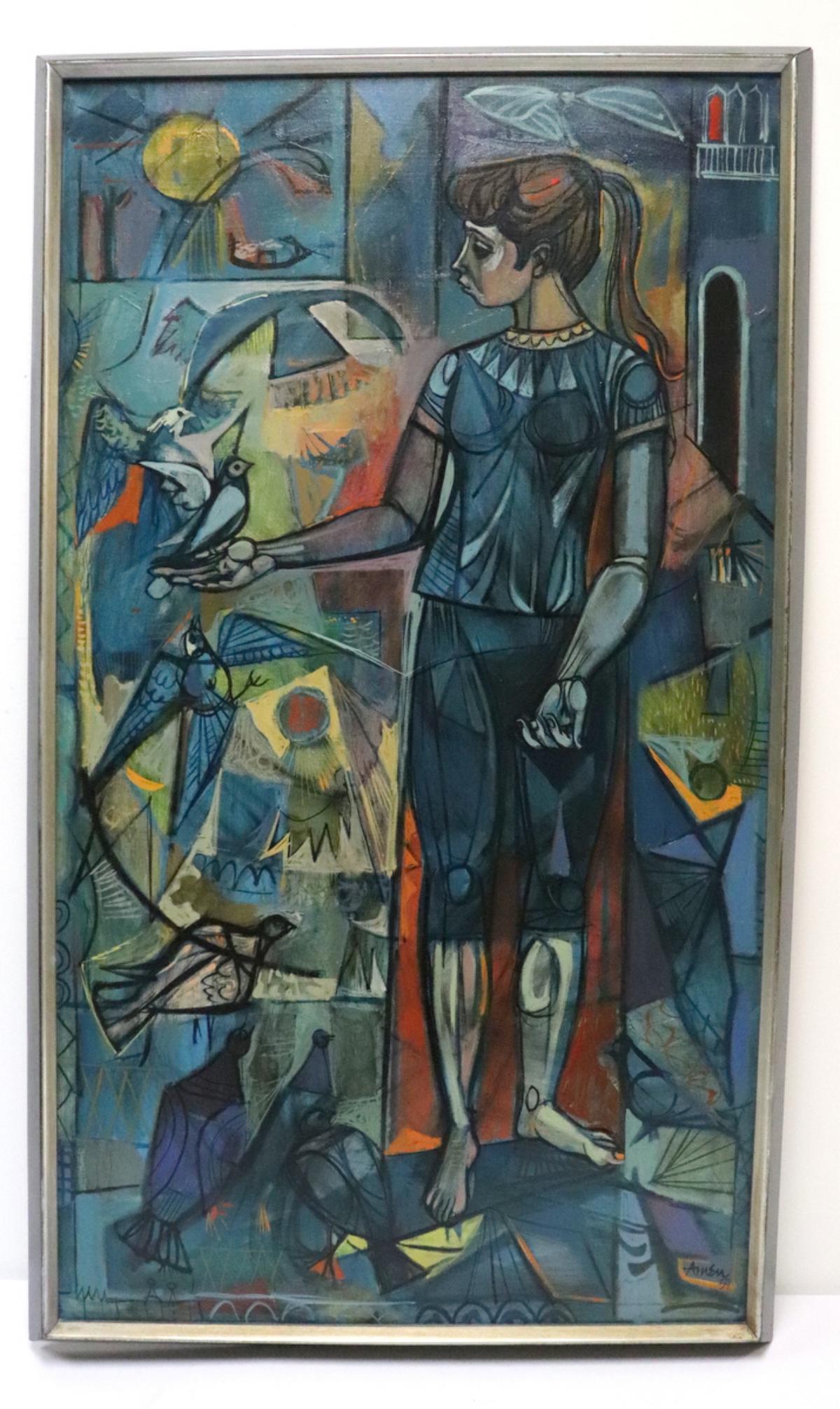Irving Amen (American 1918-2011) Oil Painting: Irving Amen (American 1918-2011) Oil Painting on Canvas. Measures approx. with frame - 48 1/2" high x 28 1/2" wide. Dated 1959.