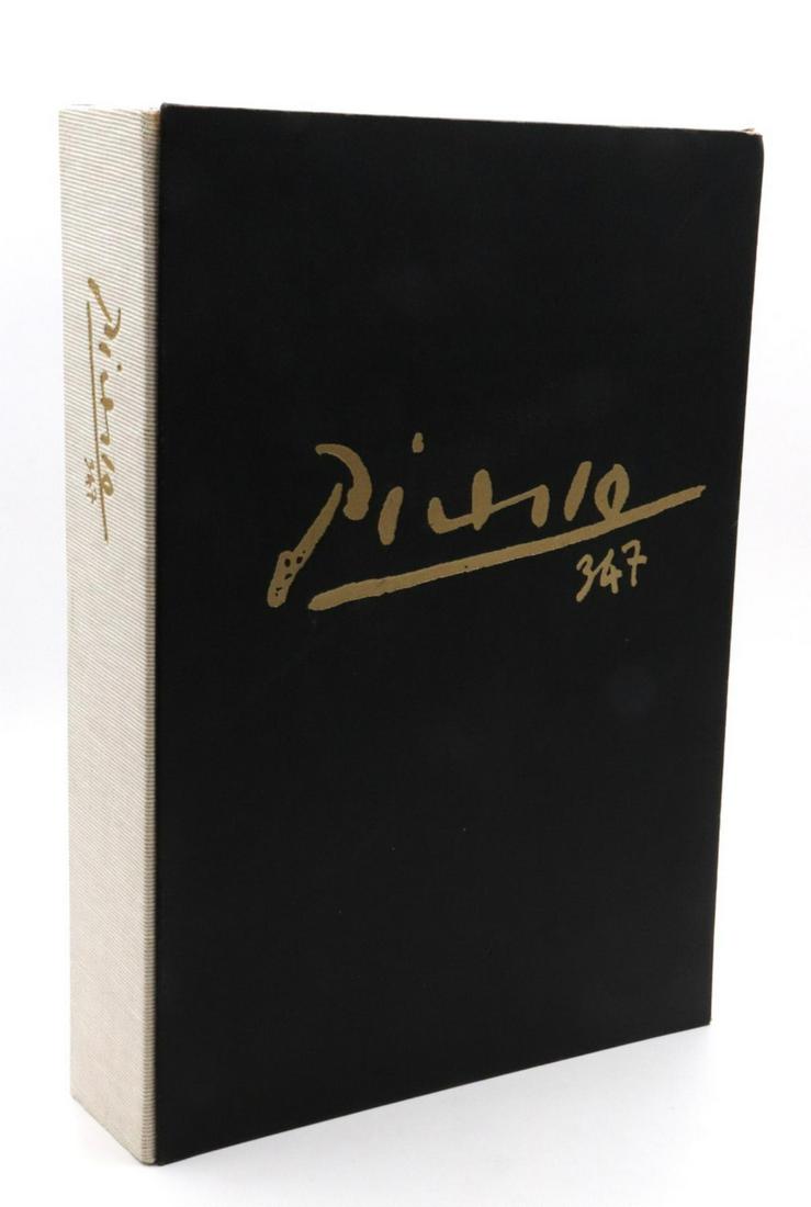 Pablo Picasso 347 First Edition Engravings: Pablo Picasso 347 First Edition Engravings. PABLO PICASSO (1881-1973) 2 VOLUME PORTFOLIO OF ENGRAVINGS. RANDOM HOUSE, 1970, FIRST EDITION. BLACK EMBOSSED COVERS AND HARD COVER CASE, VELVET LINED. SET 