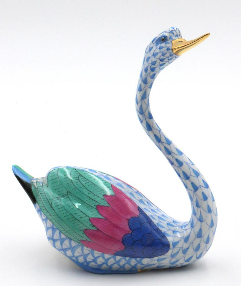 Herend Hand Painted Porcelain Goose: Herend Hand Painted Fishnet Porcelain Goose. Measures approx. - 5 1/2" high x 4 3/4" wide.