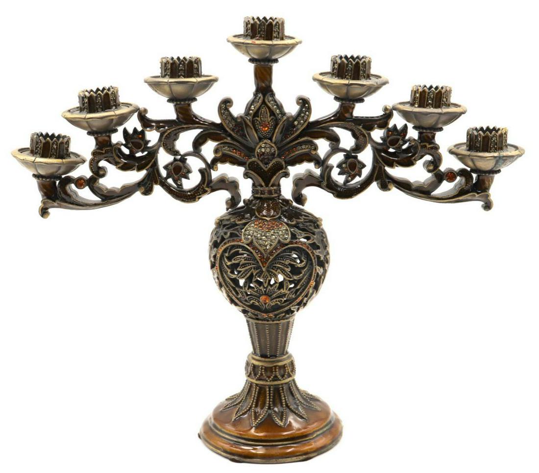 Possibly Jay Strongwater Swarovski Crystal Menorah: Possibly Jay Strongwater Swarovski Crystal Menorah. Measures approx. - 10 1/4" high x 11 3/4" wide.