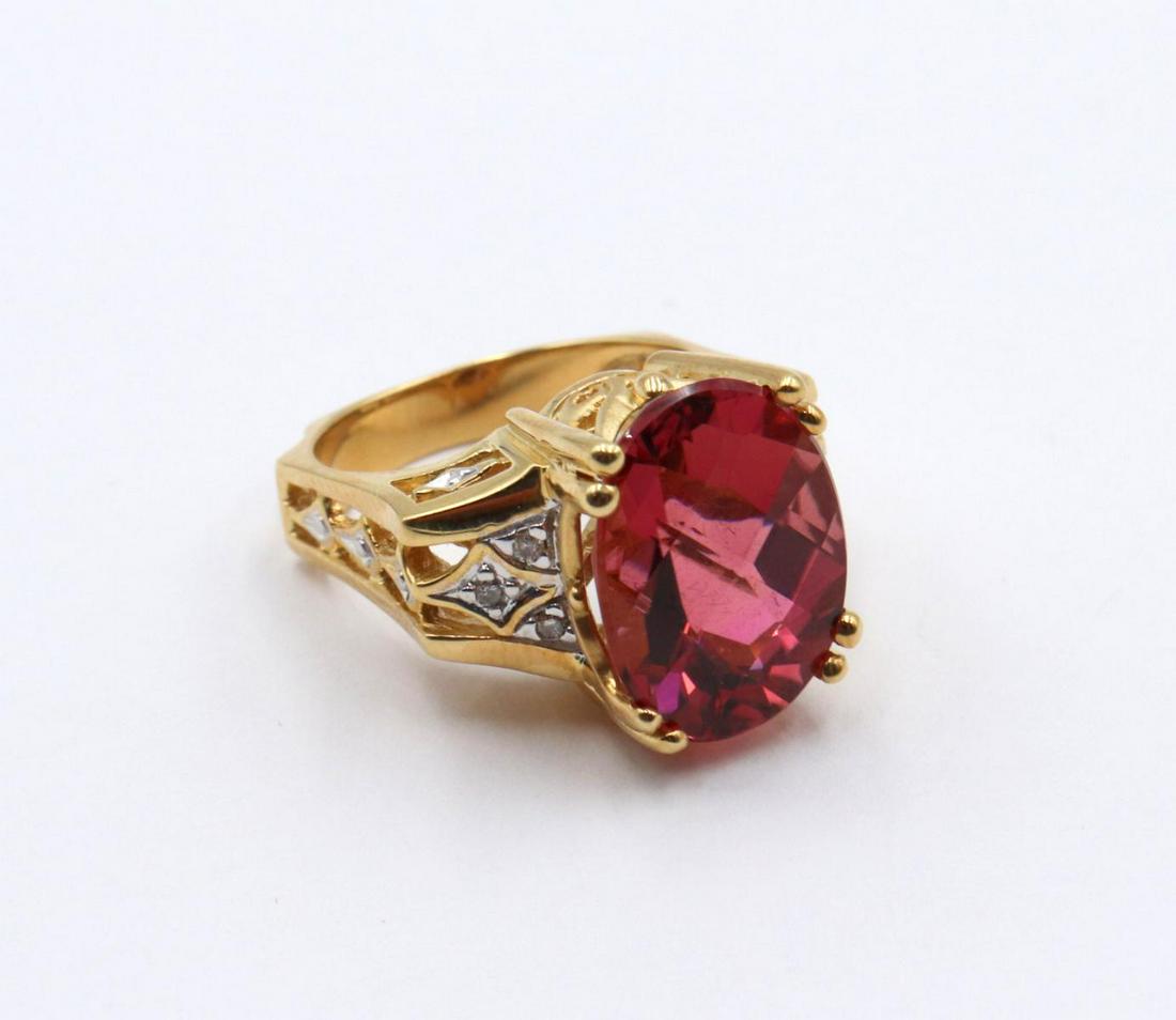 18Kt Yellow Gold Diamond & Pink Sapphire Ring (1 of 3)