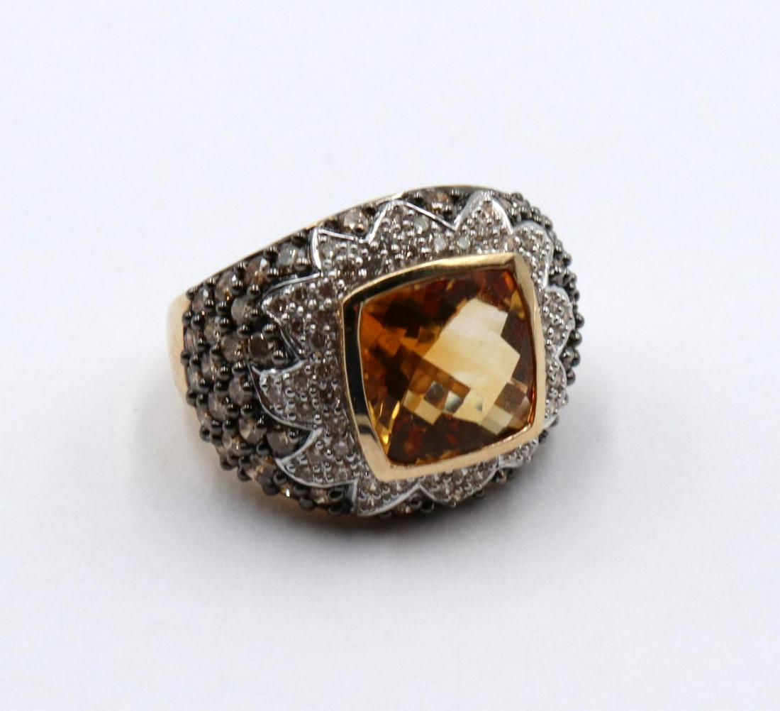 14Kt Citrine, Chocolate & White Diamond Ring (1 of 3)