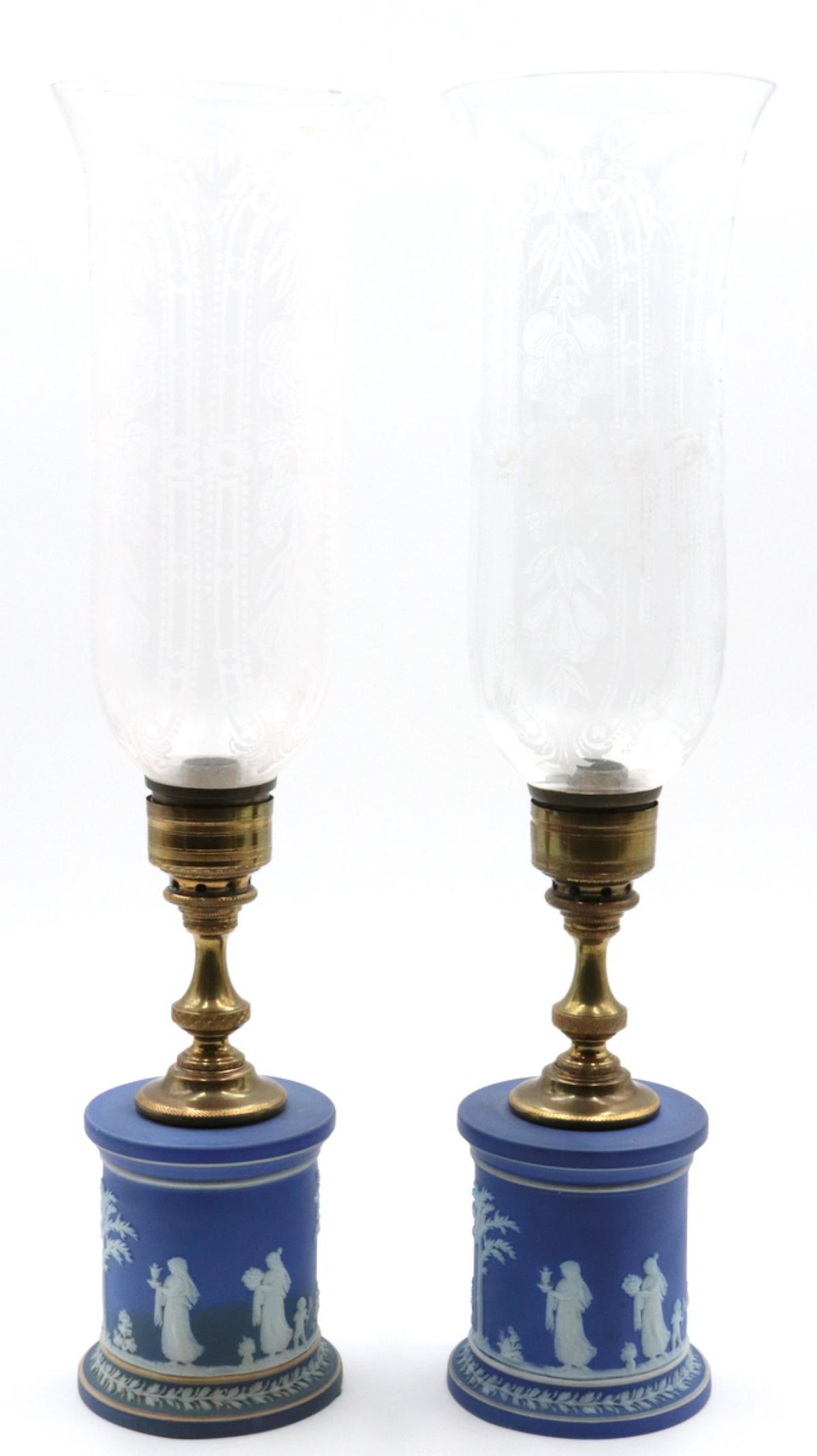 Rare Wedgwood Jasperware & Glass Hurricane Lamps (1 of 7)